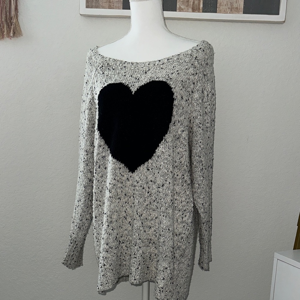 Torrid Off-the-Shoulder Gray Sweater with Black Heart